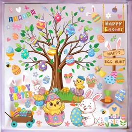GULWAT 188 PCS Easter Window Clings, Lager PVC Eggs Bunny Chicken Glass Windows Stickers, Double -Sided Removable for Home,Classrooms, Spring Happy Easter Party Kids Gifts Decorations