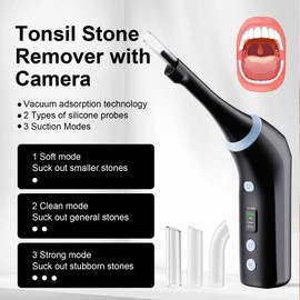 Electronic Tonsil Stone Remover with Camera, Tonsil Stone Removal Kit, 3 Suction Levels, Tonsil Stone Vacuum, Oral Care for Mouth Health, USB Rechargeable (Black)