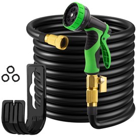 OUBRTS 50FT Garden Hose with 10 Functions Spray Nozzle, Black Lightweight Water Hose, 3/4'' Heavy Duty Brass Fittings, Rust Proof, Kink-Free Water Pipe for Yard, Car, Pets
