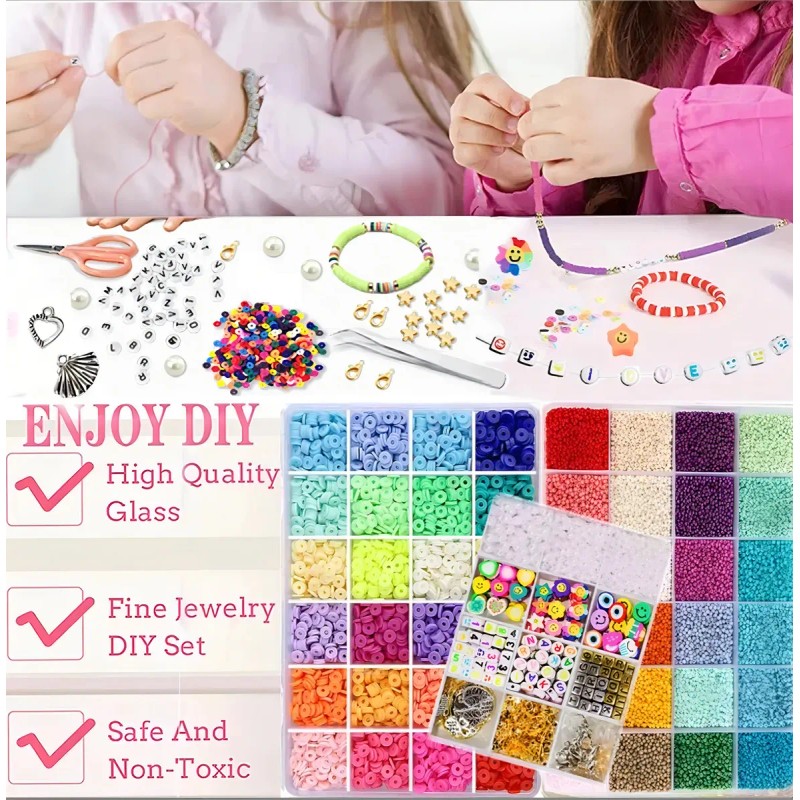 Kit para hacer pulseras con cuentas de arcilla 17800, cuentas