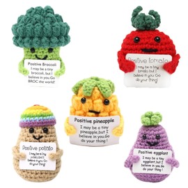 5 Pcs Positive Lovely Potato with Positive Card, Positive Gifts, Positive Crochet, Positive Vegetable, Suitable for Birthday Room Decoration, Potatoes, Eggplant, Broccoli, Pineapple, Tomatoes