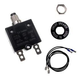 RKURCK 125-250V AC 50V DC Push Button Circuit Breaker 20Amp Thermal Overload Protector L1 Series Manual Reset Thermal Circuit Breaker 20A with 12AWG Wires