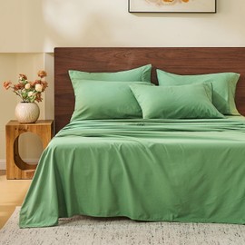 MEISHANG 100% French Pure Linen Sheets Queen Size - Bed Sheets 4 Piece Sets, Soft Durable Flax Linen, Anti-Tear Breathable Oeko-Tex Certified with 16" Deep Pocket (Sage Green)