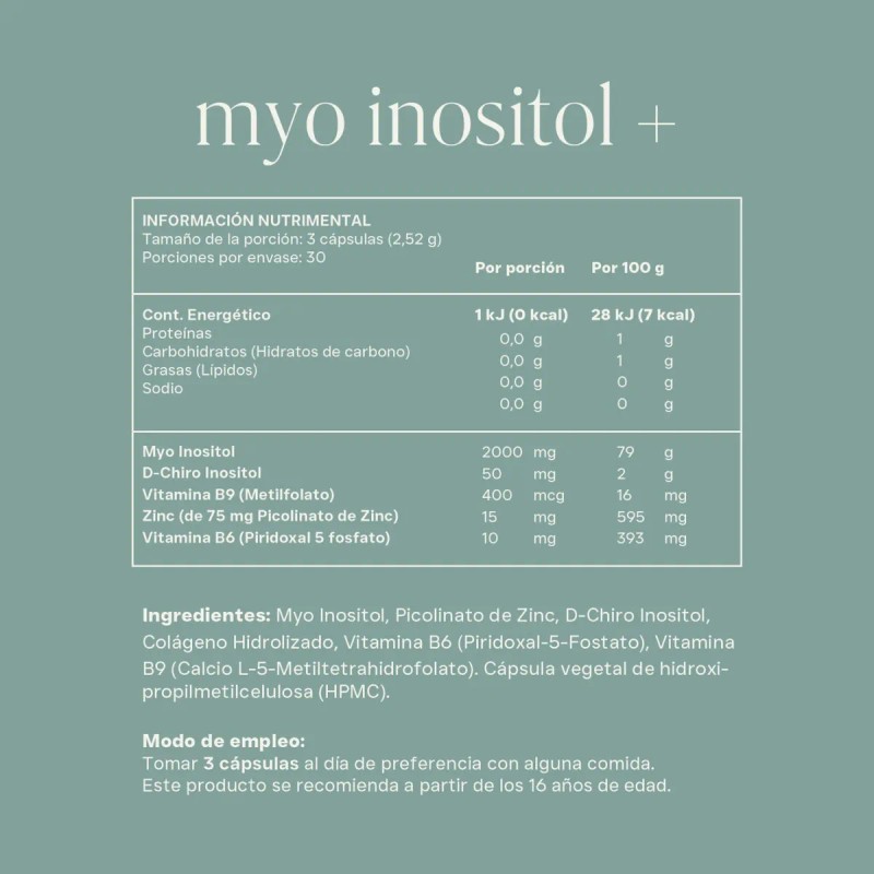 Reset |myo Inositol+ |myo&d-chiro Inositol Folato Zinc 90cap Sabor Sin