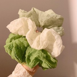 Large Satin Hair Scrunchies for Women,3Pcs Green White Spring Summer Silks Hair Scrunchies Elastic Hair Ties Ponytail Holders Hair Accessories for Women Girls Daily Work Travel