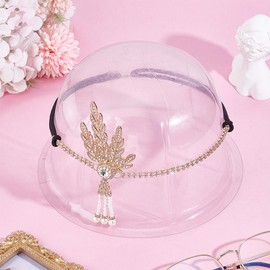HOBBIESAY 1Pc Bling Flapper Headband Leaf Rhinestone Headpiece Pearl Crystal Leaf Shape Headband Bridal Flapper Hair Accessories for Bridal Wedding DIY Women Birthday Party Decoration