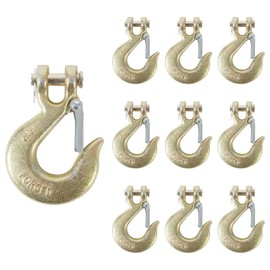 Ohiyoo 3/8 Chain Hook 10 Pack 3/8 Clevis Grab Hooks Clevis Slip Hook Heavy Duty Grade 70 Grab Chain Hook with Safety Latch for Truck Trailer Marine Tow Chain Transport G70 (Slip Hook)