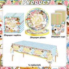 61 Pieces Tea Theme Party Tableware, Alice Party Tableware, Girls Party Decorations Accessories, Princess Party Decoration Set for 20 People