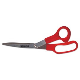 Universal 92019 Stainless Steel Scissors, 7 3/4-Inch Length, 3-Inch Cut, Bent Handle, Red, 3/Pack