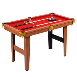 GYMAX Mini Pool Table, Tabletop Pool Set Billiards Game Set Includes Game Balls, Sticks, Chalk, Brush and Triangle (Red, 48")