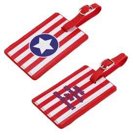 American Flag Luggage Tags for Suitcases, Leather Baggage Identification Tags ID Privacy Protection Cover with Name ID Card & Lanyard for Women Men Travel