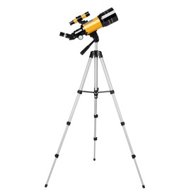 70mm Portable Refracting Telescope 300mm with Mobile Phone Adapter, Wireless Remote Control, Adjustable Tripod for Astronomy Lovers and Beginners - Color: yellow