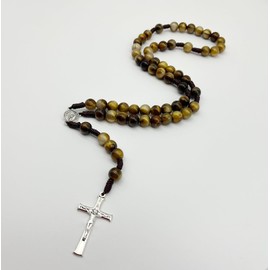 CACALOSS Catholic Handwoven 10mm Rosary Bead Necklace Our Lady Medal Cross Pendant Rosary Bead Necklace Women Men