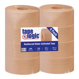 Tape Logic (8 Rolls) 72mm x 375 Feet, Reinforced Gummed Kraft Paper Packing Tape, Water Activated, Tamper Evident, for Shipping and Packaging