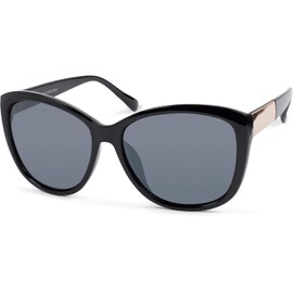 styleBREAKER 09020099 Women's Oversize Sunglasses with Metal Detail on Temple, Oval Polycarbonate Lenses and Plastic Frame, Retro Style, Frame black/gold / glass grey tinted