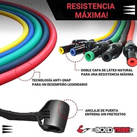 BOLD TRIBE Tribe Pack 14 y 19 Pzas Ligas De Resistencia Tubulares Bandas para Ejercicio En Casa Yoga Bandas Elásticas Crossfit Gym Resistente Duradera