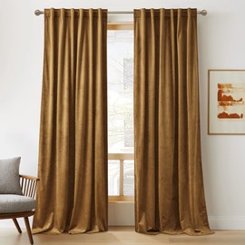 RYB Home Gold Brown Velvet Curtains 90 inches, Soft Durable Drapes Room Darkening Privacy Window Treatment Farmhouse Decor for Living Room Sliding Glass Door, W52 x L90 inches, Set of 2