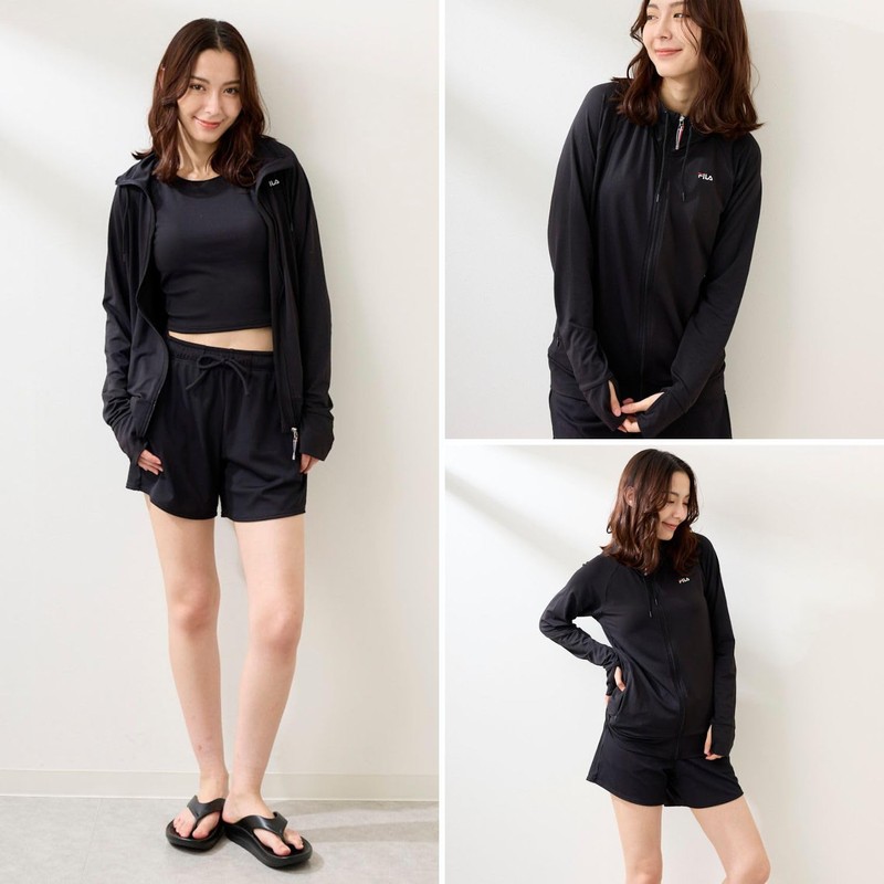 Fila 222063 Women's Rash Guard, Amphibious, Block Mesh, Stand Collar