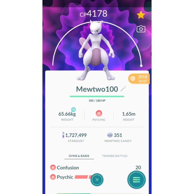 Pokémon Trade Go - Mewtwo Level 40 from 2018 for