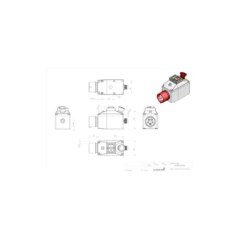 Motor protection switch 0.10-0.16A in housing, 3Ph, with emergency stop