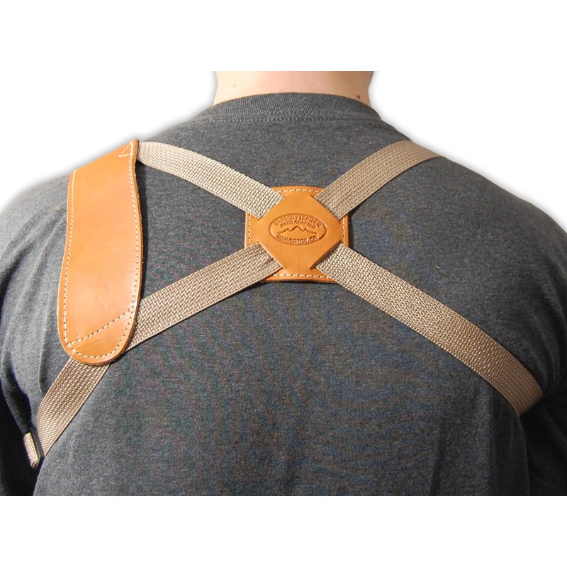 Barsony Saddle Tan Leather Cross Harness Vertical Shoulder Holster for