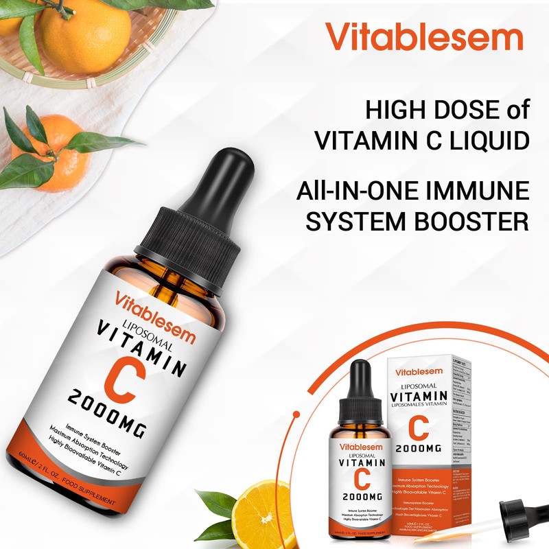 Liquid Liposomal Vitamin C 2000mg Supplement, High dose Ascorbic Acid,