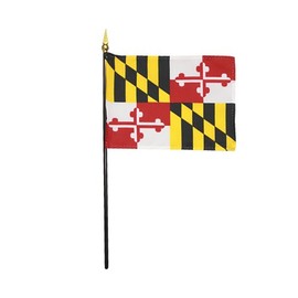Maryland State Flag Rayon On Staff 4 in. x 6 in. - Made in the USA from Flags Unlimited