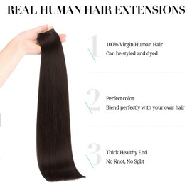 DOORES Real Hair Extensions, Dark Brown, 55 cm (22 Inches), 50 g, 20 Pieces, Human Hair Extensions, Tape-In Straight Hair Extensions, Real Hair Bondings