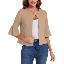 MINTLIMIT Blazers for Women Business Casual Open Front Blazer Jacket Collarless Cropped Suit Jacket Cardigan,Khaki,M