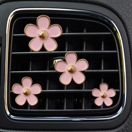 Daisy Air Vent Clips, 4 Pcs Cute Flower Car Air Conditioning Outlet Clip Car Air Freshener Clip Charm Car Inter Decor Accessories for Women (Pink)