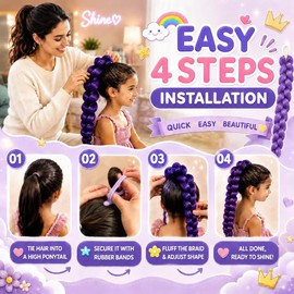 QUISDUIS 26 Inch Purple Braids Hair Ponytail Extension,Pre Braiding Hair with Tie,Hypoallergenic Lightweight Synthetic Long Pony tail Hair Extensions for Teen Cosplay(26 Inch purple)