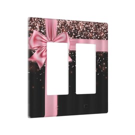 Yamxbfa Decorative Outlet Covers Rose Gold Glitter Bling Pink Bow Birthday Gift 2 Gang Wall Plate Double Rocker Decora Light Switch Cover Plate Jumbo Dual Electrical GFCI Switch Plate Cover