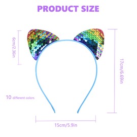 10PCS Cat Ears Headdress, Sequin Headband Cat Ears Headband, Cute Shiny Hair Hoop Hair Ornaments for Women Girls Daily and Birthday Party Supplies,Festival