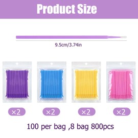 Xmart 800 Stück Microbürstchen Reinigungsstäbchen Microbrush Stäbchen Mikro Applikatoren Bürsten Microbürsten Wimpernbuerste Wattestäbchen für Wimpernverlängerung Makeup (Blau Gelb Rosa Lila)