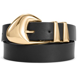 XZQTIVE Women's Leather Belts for Jeans Dress Pants Black Brown Belts for Women Ladies Waist Belts with Gold Buckle