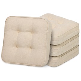 GOFORIT Chair Cushions Set of 4,Tufted Shredded Memory Foam Chair Pads, Non-Slip Seat Cushions with Removable Cover, 16'' x 16'', 4 Pack,Beige