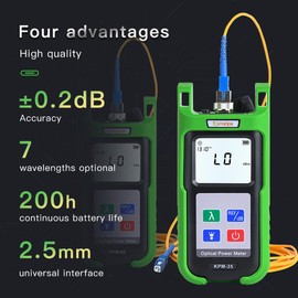 Komshine KPM-35 Fiber Optic Cable Tester Portable Optical Fiber Power Meter with 7 Wavelengths 850nm-1625nm+Measurement Range -70~+10dBm+2.5mm Universal Interface+Self Calibration