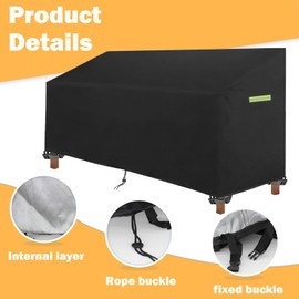 Timisea 3 Seater Garden Bench Protective Cover with Drawstring 4 Snap Closure Straps Windproof Tarpaulin Waterproof UV-Resistant Oxford Fabric Protective Cover for Garden Furniture Garden Sofa