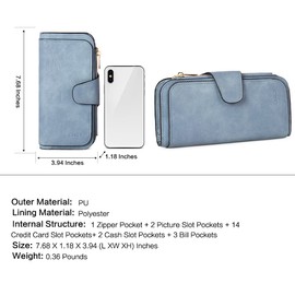 CLUCI Women Wallet Leather RFID Blocking Designer Trifold Card Holder Ladies Clutch with ID Window Vintage Blue