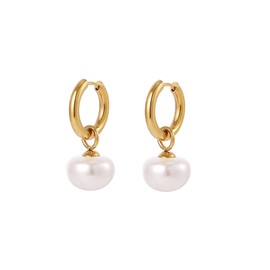 ALRNBY Gold Pearl Earrings for Women Gold Hoop Huggie Earrings Dainty Pearl Drop Dangle Earrings Trendy Sparkly Faux Pearl Stainless Steel Waterproof Jewelry Gift