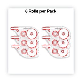 Universal 75610 Side-Application Correction Tape, Clear Red Applicator, 0.2-inch x 393-inch, 6/Pack