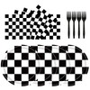 72Pcs Race Car Plates and Napkins, Black And White Checkered