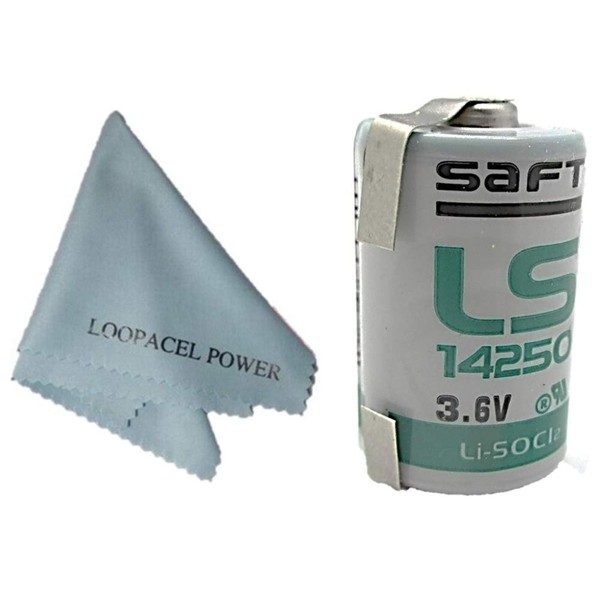 Saft 1/2 AA 3.6 V Lithium Battery with Tabs LS14250 Non Rechargeable with Loopacell Cloth