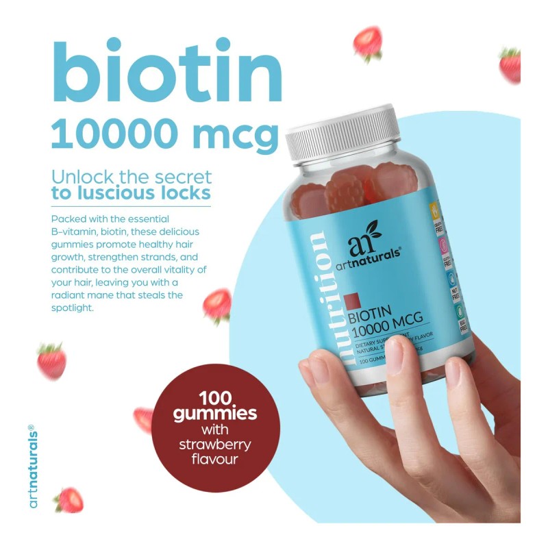 Artnaturals Gomitas Biotina 10000mcg - Crecimiento Cabello