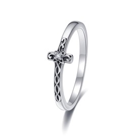 Cross Ring Sterling Silver Sideways Filigree Cross Ring Faith Inspirational Jewellery for Women Men-Size 8