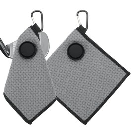 PATIKIL 6"x6" Magnetic Golf Towel with Wire Cleaning Cloth, 2 Pack Microfiber Waffle Pattern Towels with Magnet and Clip for Golf Carts Clubs Golfing Gear, Grey/Black