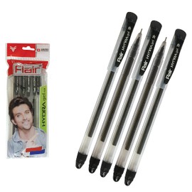5 x 0.5mm FLAIR Hydra BLACK Gel Pens Easy Grip Smooth Writing Office School Home