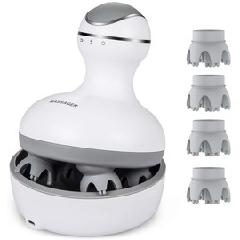 LATME Electric Scalp Massager with 4 Replacement Massage Heads Portable Head Scratcher with Tissue Kneading Nodes Gifts Idea Stress Release Massager for Muscles Shoulder Calf