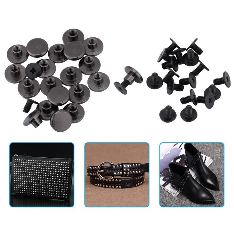 20 Sets of Book Screws, Screw Rivets for Leather, Brass