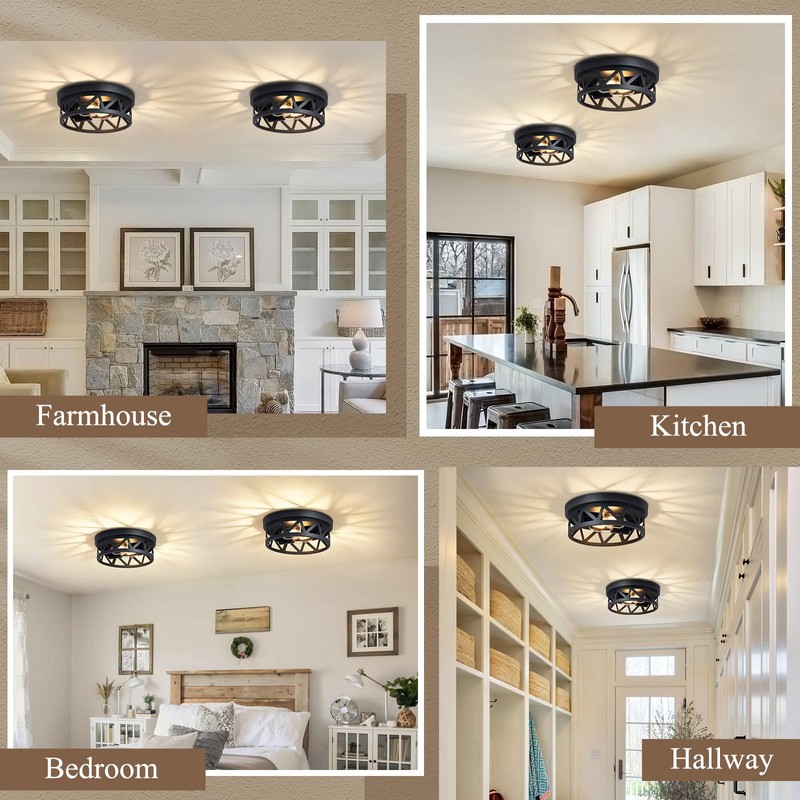 DPXEKQ Black Flush Mount Ceiling Light Fixture,2-Light Hallway Light Fixtures